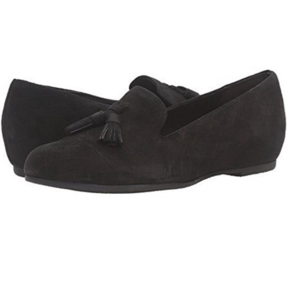 Munro Tallie Tassle Flats Loafer Size 7.5 Black Quilted Suede Slip On Shoes